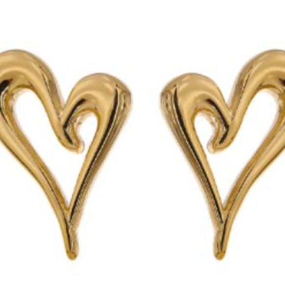 ❤️ Gold Plated Stamped Ear Posts Heart Stud Earrings - Picture 3 of 4